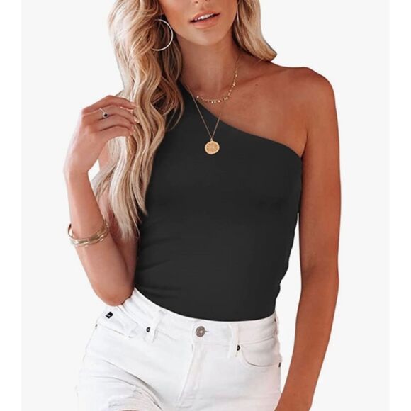 ✨ Adreamly Black One Shoulder Seamless Sleeveless Bodysuit S - Picture 1 of 7